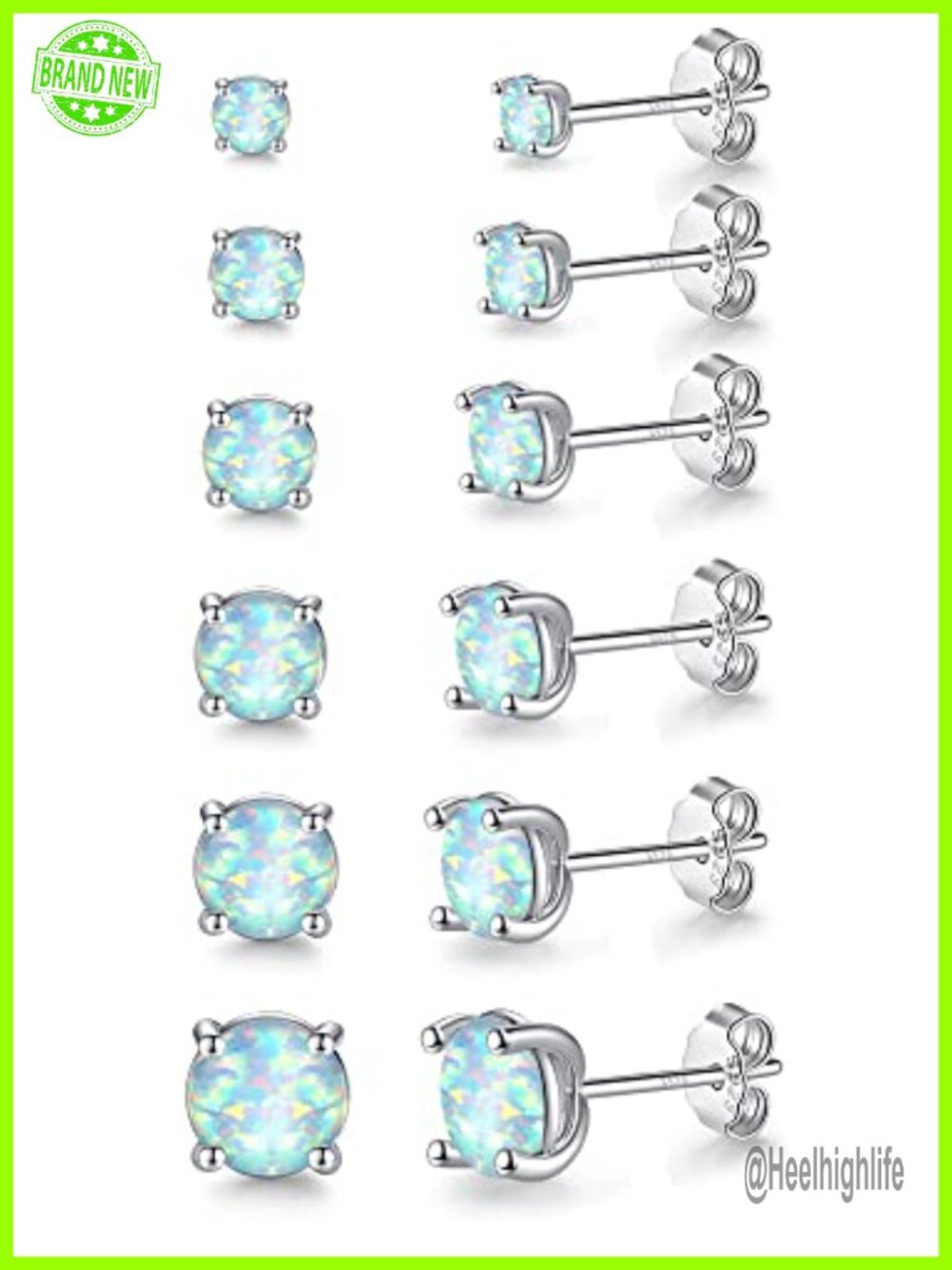 Opal Stud Earrings 925 Sterling Silver Hypoallergenic Set
